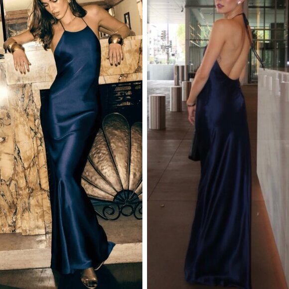 Reformation Jeany Silk Maxi Dress Gown Small Midnight Navy Blue Holiday Party - Picture 1 of 11